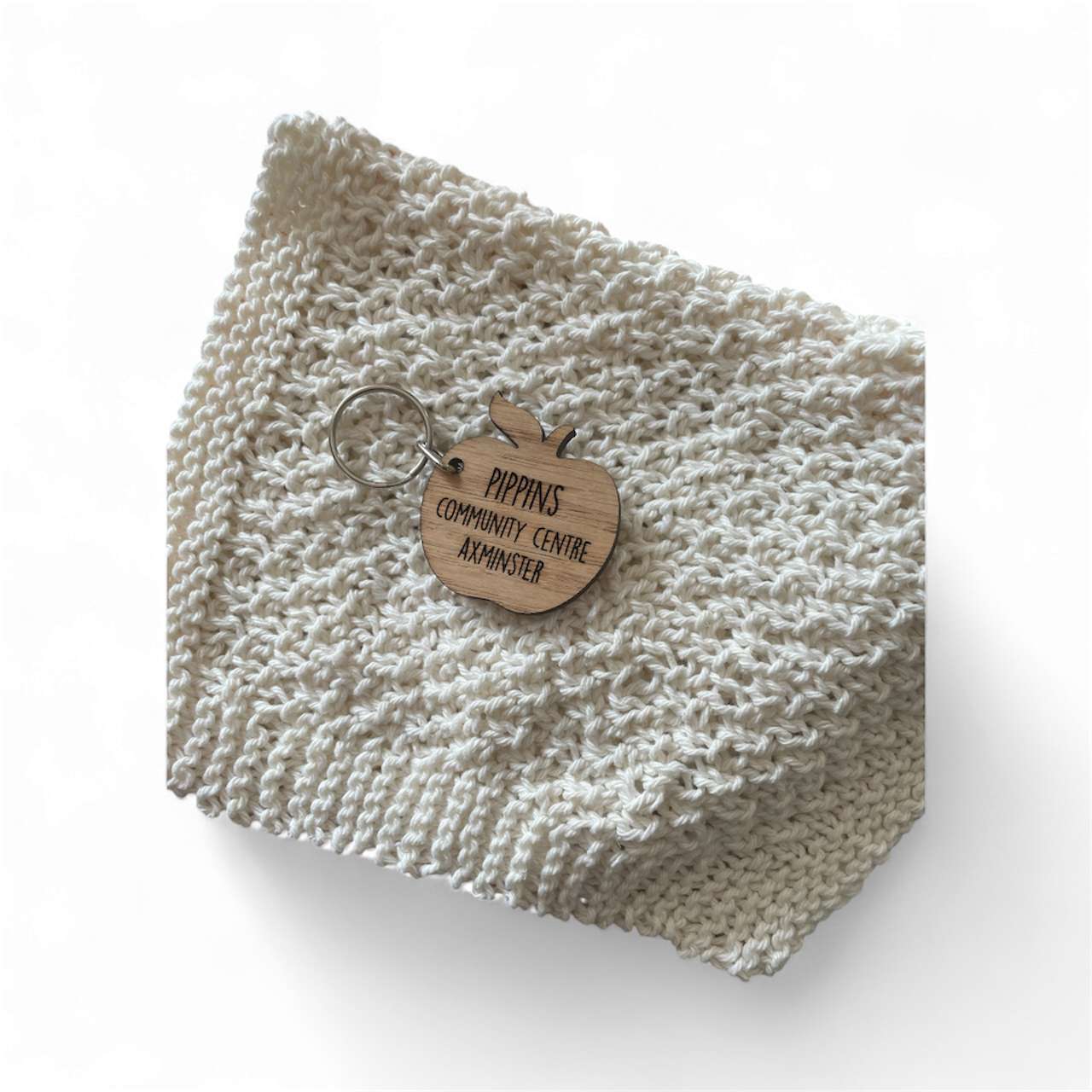The Pippins Wooden Key Ring and dishcloth bundle